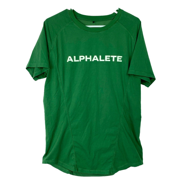 Alphalete Mesh Dark Green Spellout Short Sleeve Shirt Mens Size Medium - Picture 1 of 6